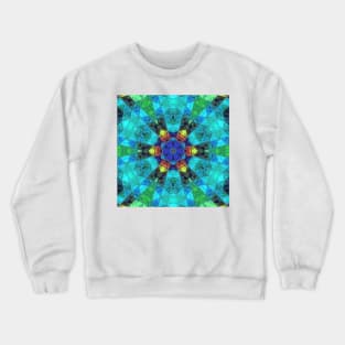 Mosaic Kaleidoscope Flower Blue Green and Yellow Crewneck Sweatshirt